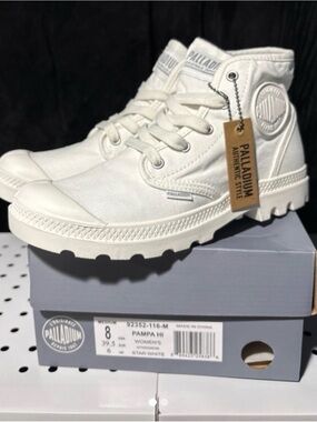 Palladium Canvas High-Top Boots in Star White